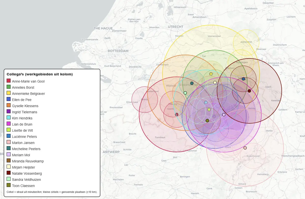 Kaart met werkgebieden van Marein Organizing